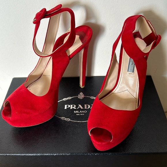 Prada Red Suede heels size 38 - Picture 1 of 5